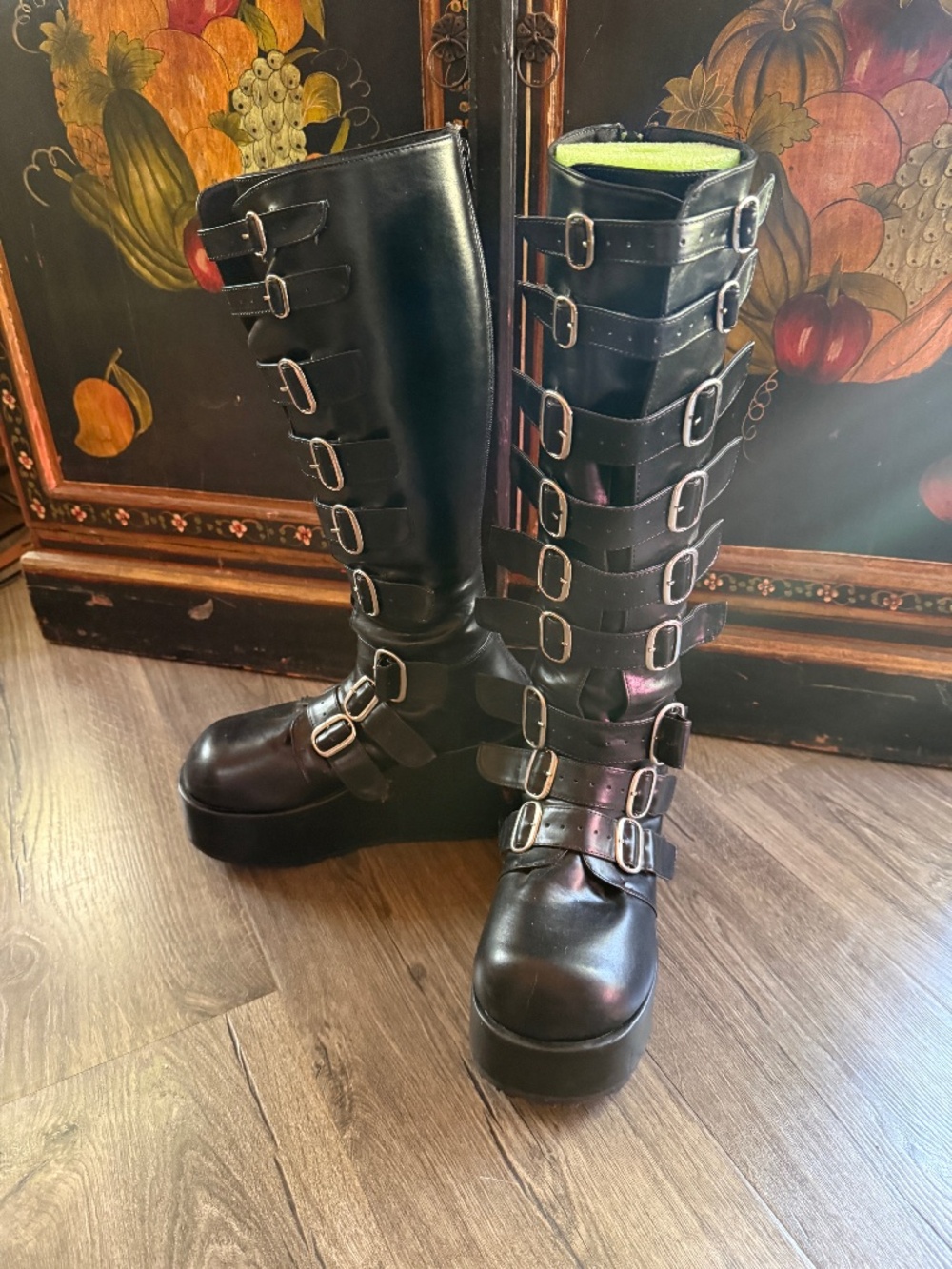 Demonia Black Buckle Platform Knee-High Boots – Goth Punk Alt